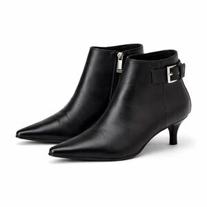 Donald J Pliner Black Leather Pointed Toe Ankle Booties Kitten Heel